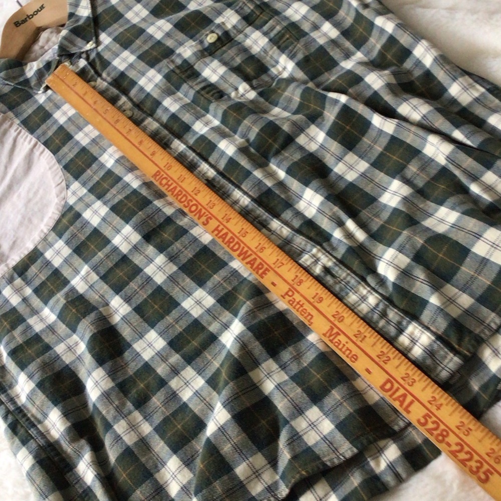 Barbour Cream and Green Plaid Flannel Shirt L Slim - Picture 9 of 15